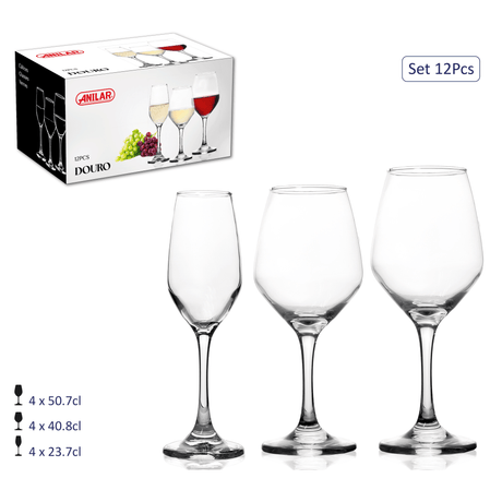 Anilar 12 - Piece Stemware Glass Set – Douro Collection - DRINKING GLASSES - Beattys of Loughrea