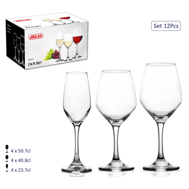 Anilar 12 - Piece Stemware Glass Set – Douro Collection - DRINKING GLASSES - Beattys of Loughrea