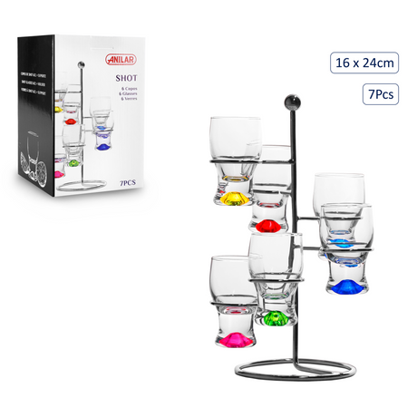 Anilar Multi-Coloured 6 Shot Glasses on Tiered Stand