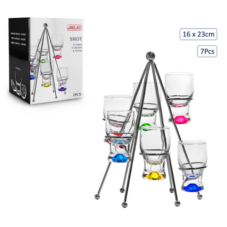 Anilar Multi-Coloured 6 Shot Glasses on Cone Shaped Stand