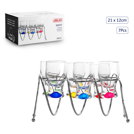 Anilar Multi - Coloured 6 Shot Glasses on Spiral Stand - DRINKING GLASSES - Beattys of Loughrea