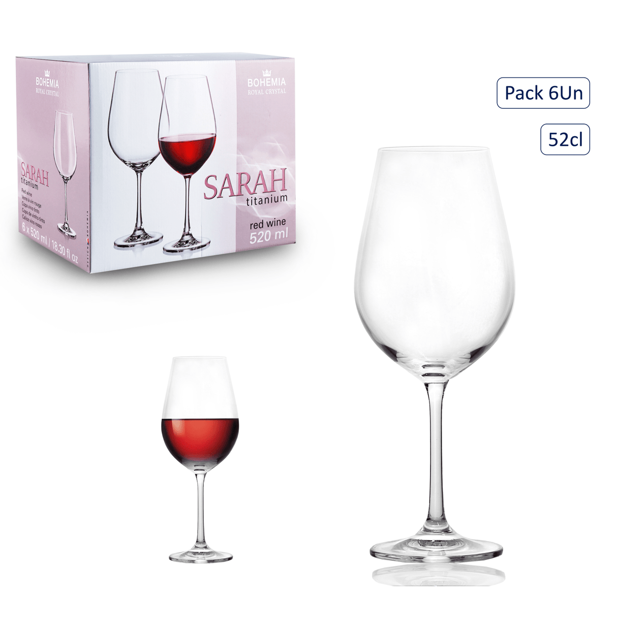 Bohemia Crystal Sarah Red Wine Glasses – Set of 6 (520ml) - DRINKING GLASSES - Beattys of Loughrea