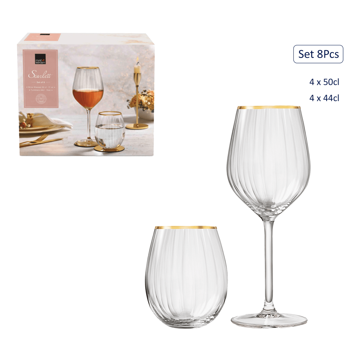 Royal Leerdam Scarlet Gold Rim Glass Set – 8 Pieces