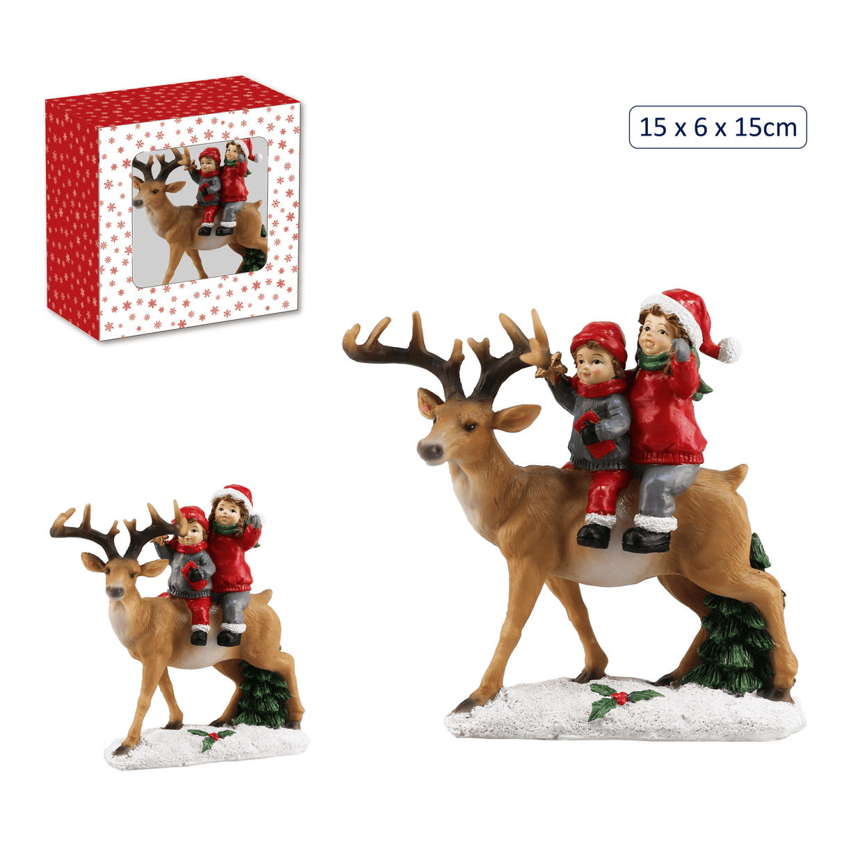 Christmas Decor – Reindeer Figurine with Children (15cm)