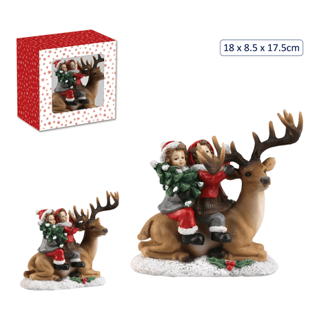 Christmas Decor – Reindeer Figurine with Children (18cm) - XMAS DECORATIONS - Beattys of Loughrea