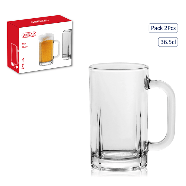 Anilar 2pk Glass Beer Tankards 365ml - MUG SETS - Beattys of Loughrea
