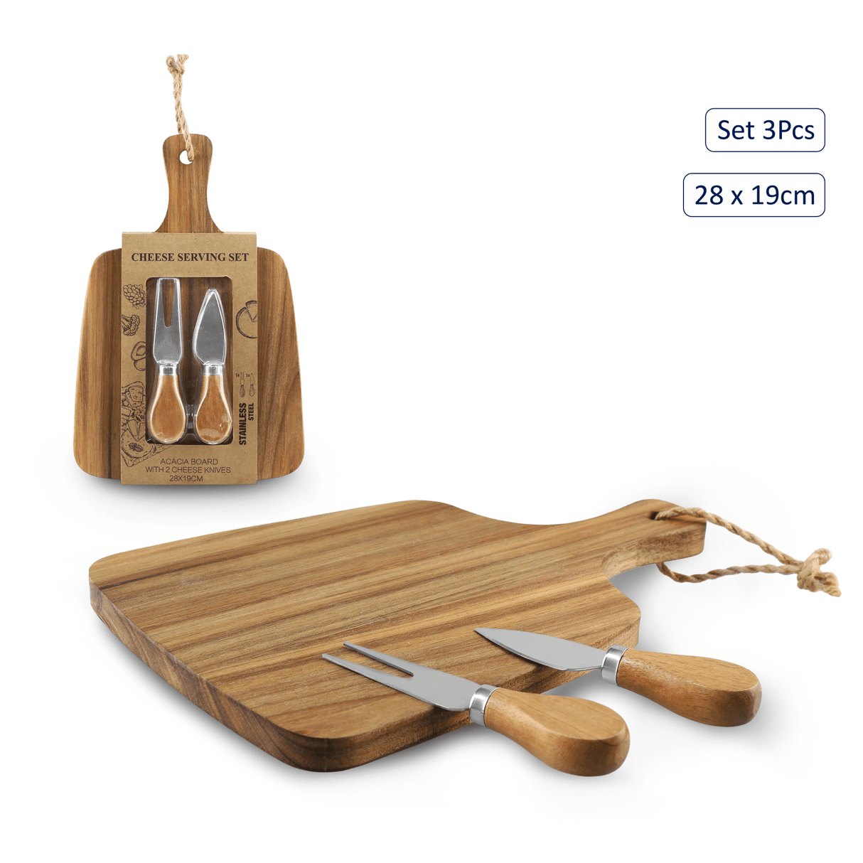 3pc Cheese Serving Set – Acacia Wood