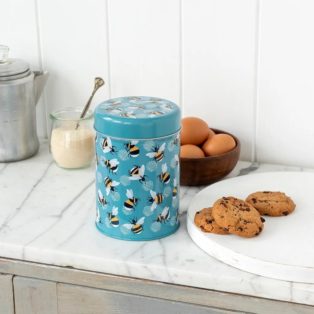 Canister Storage Tin – Bumblebee Print (10.5cm x 15.4cm) - ENAMELWARE/JARS/TRAYS - Beattys of Loughrea