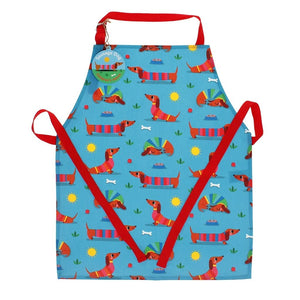 Wipeable Cotton Children's Apron – Sunny Sausage Dog Print - APRON/GLOVE/TEXTILE - Beattys of Loughrea