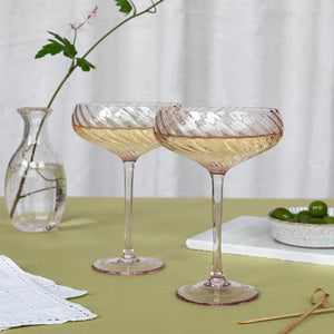 Scalloped Coupe Cocktail Glasses – Pink Tint (Set of 2, 250ml) - DRINKING GLASSES - Beattys of Loughrea