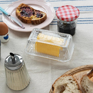 Glass Butter Dish – Retro Ribbed Design (250g Capacity) - KITCHEN HAND TOOLS - Beattys of Loughrea