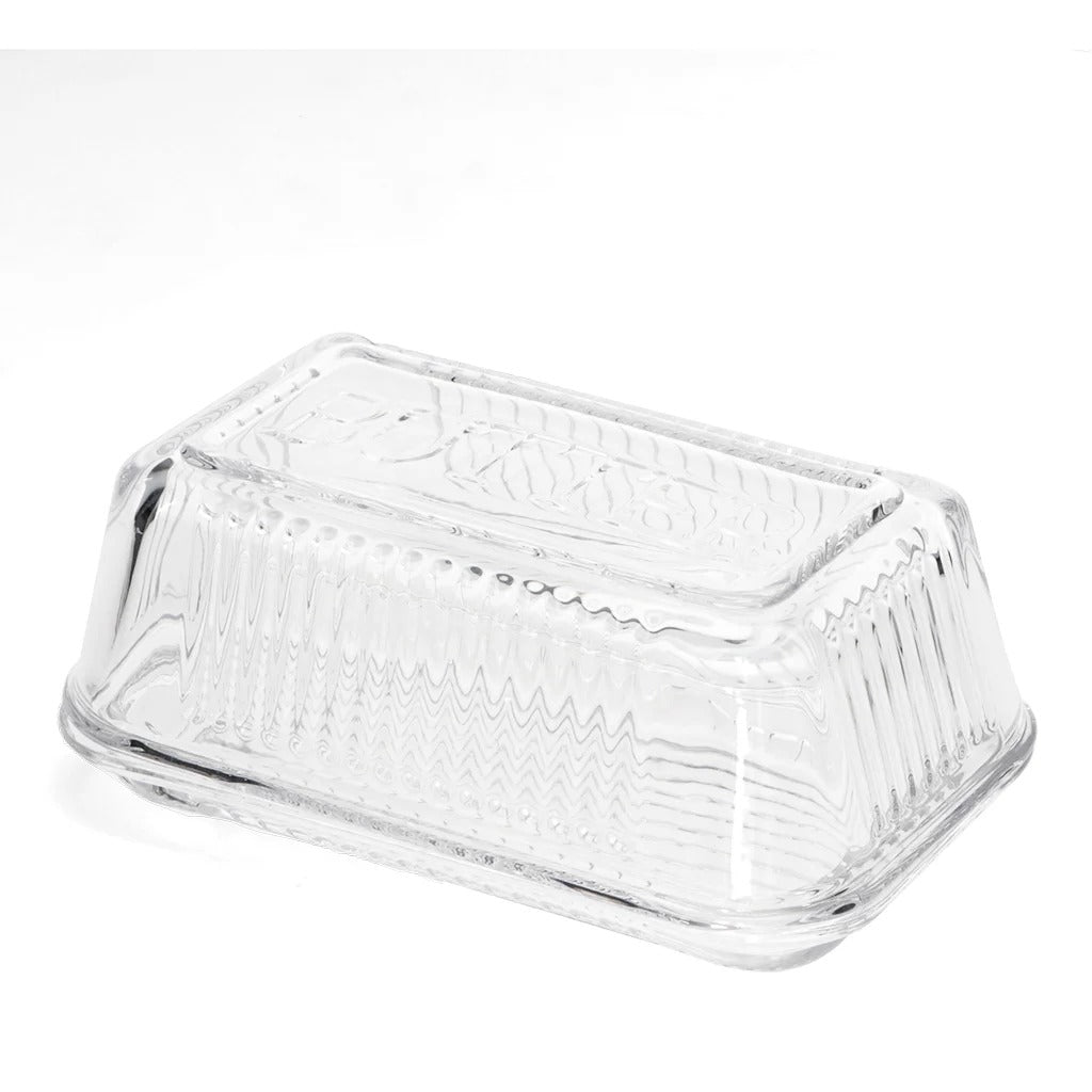 Glass Butter Dish – Retro Ribbed Design (250g Capacity) - KITCHEN HAND TOOLS - Beattys of Loughrea