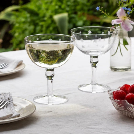 Etched Star Coupe Cocktail Glasses 200ml (Set of 2) – Clear - DRINKING GLASSES - Beattys of Loughrea