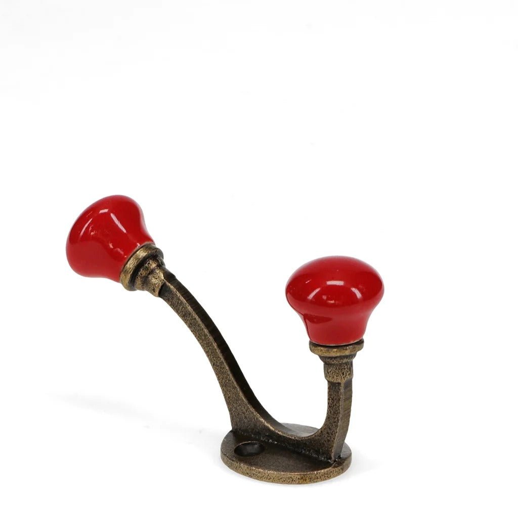 Ceramic Double Hook – Red - CABINET KNOBS - Beattys of Loughrea