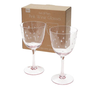 Etched Star Wine Glasses 250ml (Set of 2) – Pink Tint - DRINKING GLASSES - Beattys of Loughrea