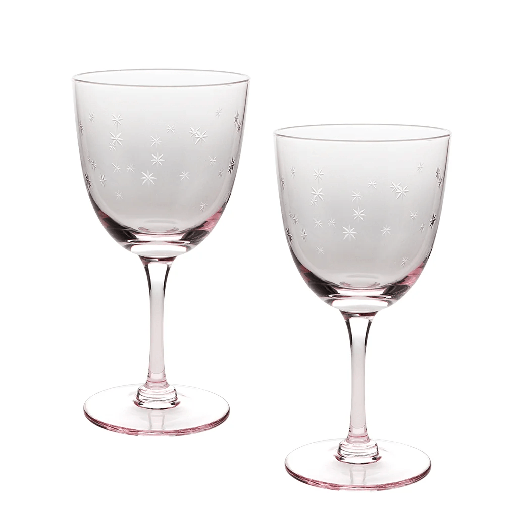 Etched Star Wine Glasses 250ml (Set of 2) – Pink Tint - DRINKING GLASSES - Beattys of Loughrea