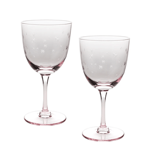Etched Star Wine Glasses 250ml (Set of 2) – Pink Tint - DRINKING GLASSES - Beattys of Loughrea