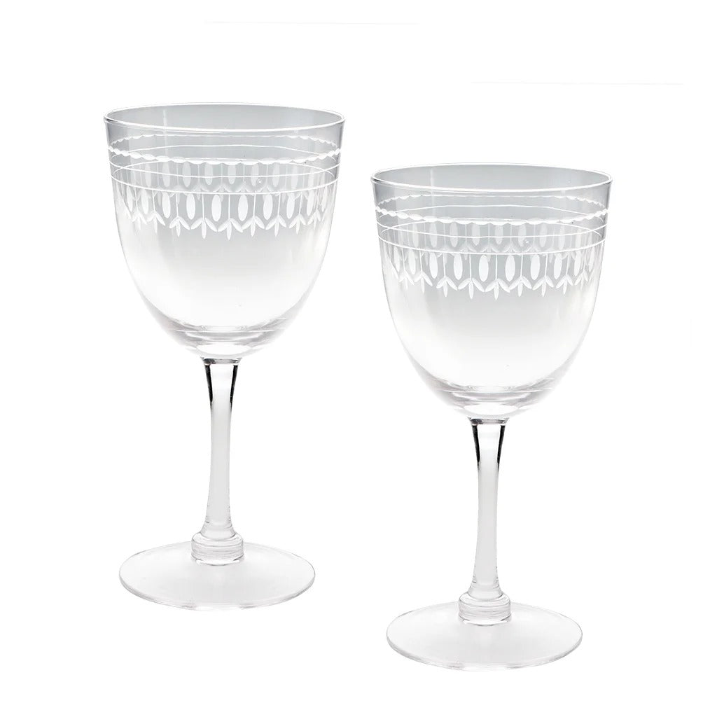Vintage Etched Wine Glasses 250ml (Set of 2) – Clear - DRINKING GLASSES - Beattys of Loughrea
