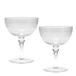 Vintage Etched Coupe Glasses 200ml (Set of 2) – Clear - DRINKING GLASSES - Beattys of Loughrea