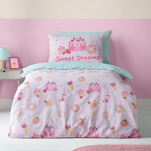 Catherine Lansfield Sweet Treats Reversible Double Duvet Cover Set with Pillowcases Pink