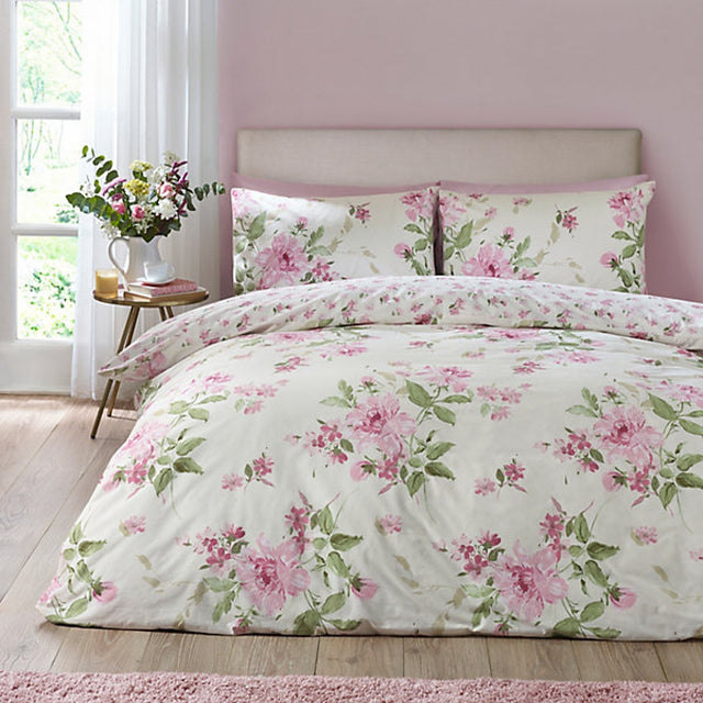 Catherine Lansfield Avebury Floral Reversible King Duvet Cover Set with Pillowcases Cream