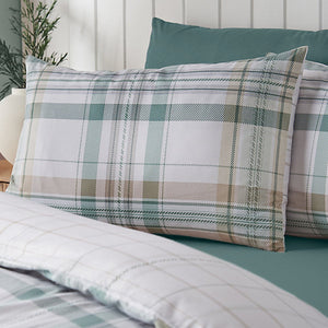 Catherine Lansfield Cartmel Check Reversible King Duvet Cover Set with Pillowcases Soft Green