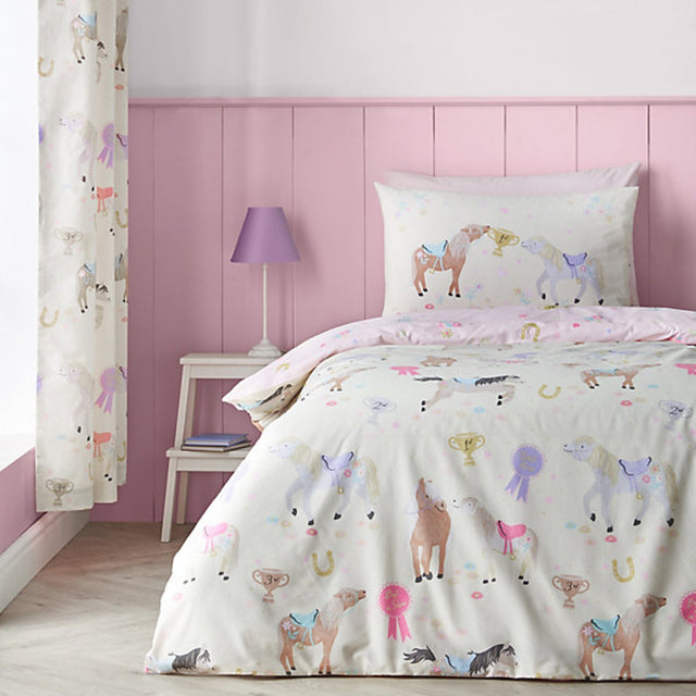 Catherine Lansfield Happy Horses Reversible Double Duvet Cover Set with Pillowcases Cream