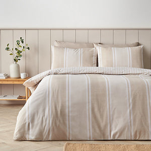 Catherine Lansfield Banded Stripe Reversible Single Duvet Cover Set with Pillowcase Natural