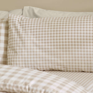 Catherine Lansfield Bamford Gingham Check Reversible Double Duvet Cover Set with Pillowcases Natural