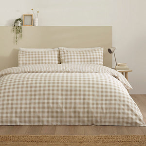 Catherine Lansfield Bamford Gingham Check Reversible King Duvet Cover Set with Pillowcases Natural - DUVET COVERS - Beattys of Loughrea