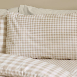 Catherine Lansfield Bamford Gingham Check Reversible King Duvet Cover Set with Pillowcases Natural - DUVET COVERS - Beattys of Loughrea