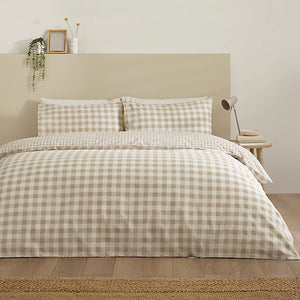 Catherine Lansfield Bamford Gingham Check Reversible Super King Duvet Cover Set with Pillowcases Natural