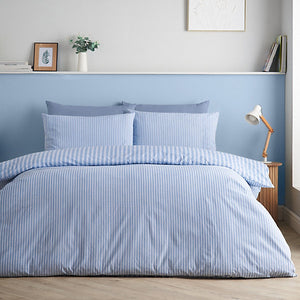 Catherine Lansfield Epping Textured Stripe Reversible King Duvet Cover Set with Pillowcases Blue