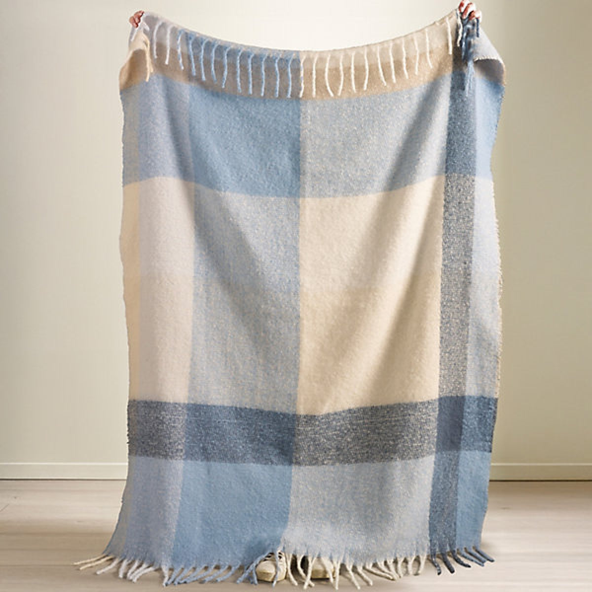 Catherine Lansfield Faux Mohair Check 130 x 170cm Blanket Throw Blue