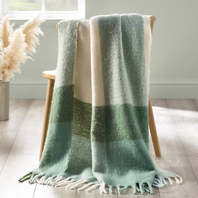 Catherine Lansfield Faux Mohair Check 130 x 170cm Blanket Throw Green