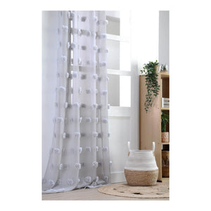 STOF Pompinou Pompom Voile Panel, Pearl White, 135x260cm - CURTAINS - READY MADE - Beattys of Loughrea