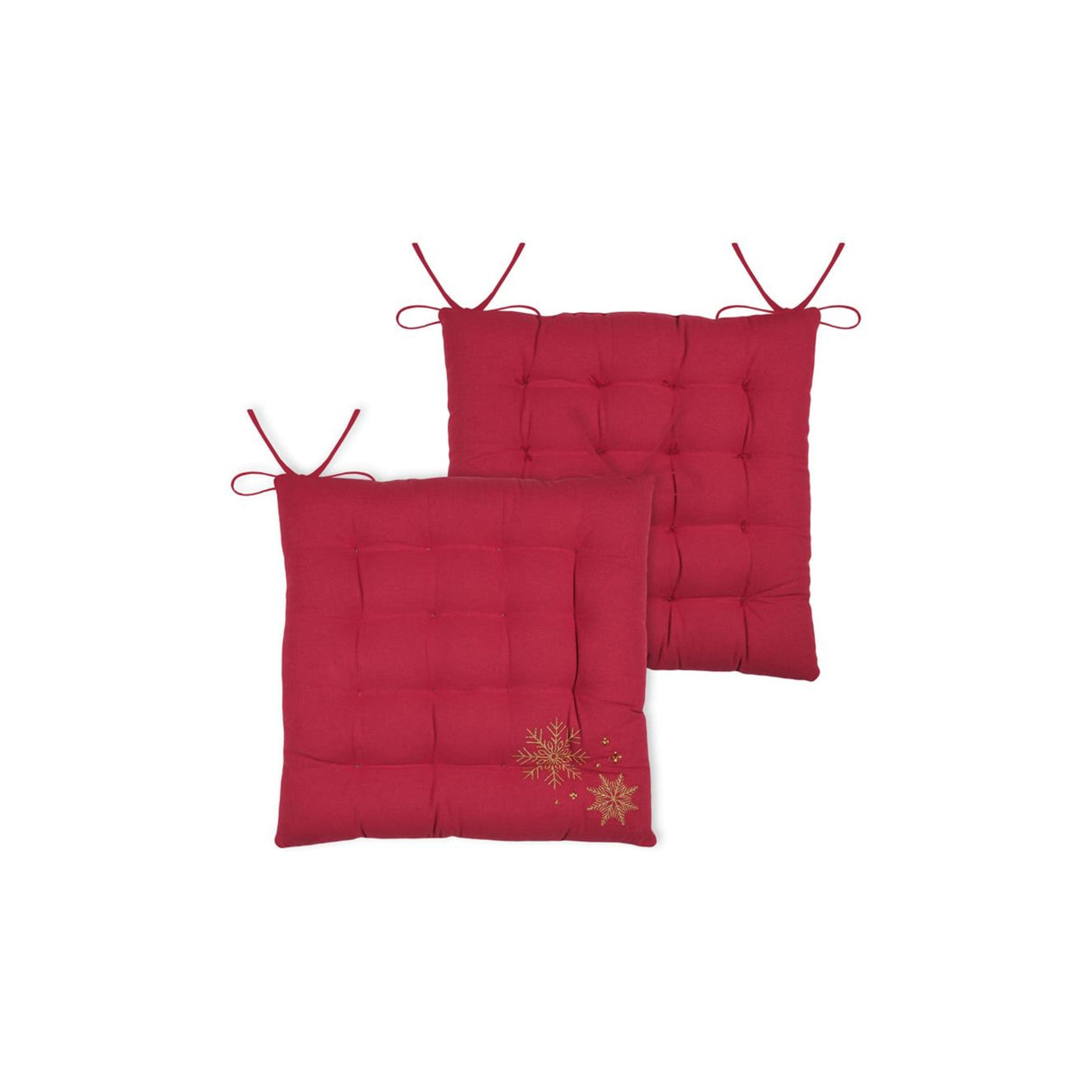 Clark Gold Snowflake Christmas Chair Pad, Red, 38x38cm - TABLECLOTHS/RUNNERS - Beattys of Loughrea