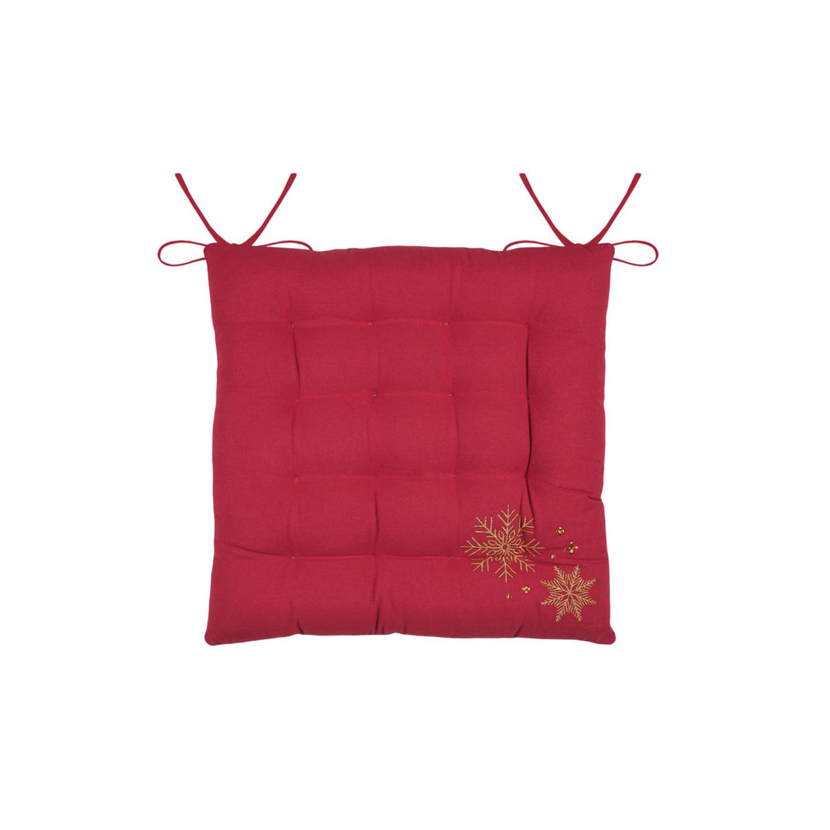 Clark Gold Snowflake Christmas Chair Pad, Red, 38x38cm - TABLECLOTHS/RUNNERS - Beattys of Loughrea