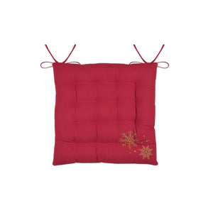 Clark Gold Snowflake Christmas Chair Pad, Red, 38x38cm - TABLECLOTHS/RUNNERS - Beattys of Loughrea