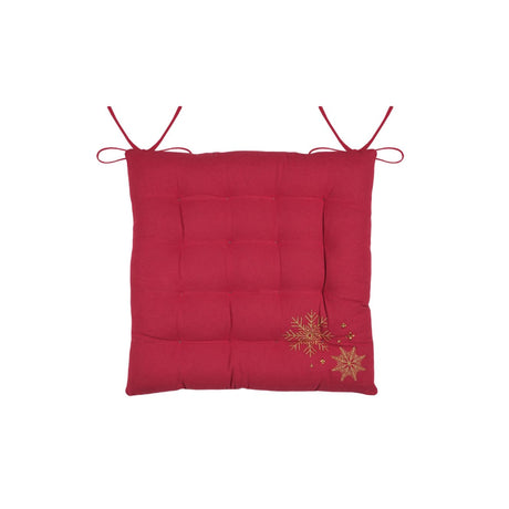 Clark Gold Snowflake Christmas Chair Pad, Red, 38x38cm - TABLECLOTHS/RUNNERS - Beattys of Loughrea
