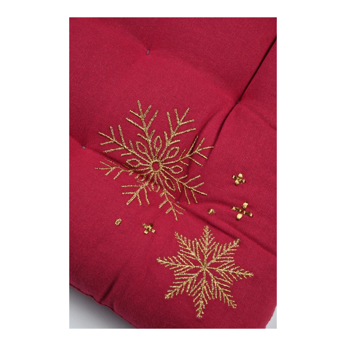 Clark Gold Snowflake Christmas Chair Pad, Red, 38x38cm - TABLECLOTHS/RUNNERS - Beattys of Loughrea