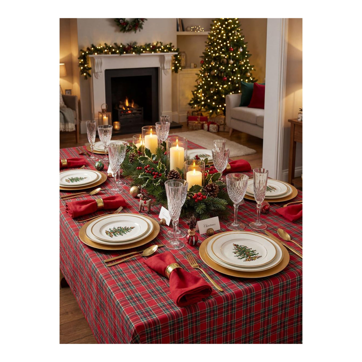 Clark Tartan Christmas Tablecloth, Multicolour, 140x300cm - TABLECLOTHS/RUNNERS - Beattys of Loughrea