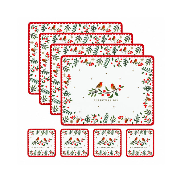R18 ROBIN CHRISTMAS 4 PLACEMATS & 4 COASTERS XM1304