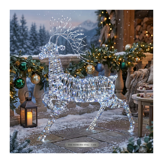Noma 1.4m Iridescent Woburn Leaping Stag - XMAS LIGHTED OUTDOOR DECOS - Beattys of Loughrea