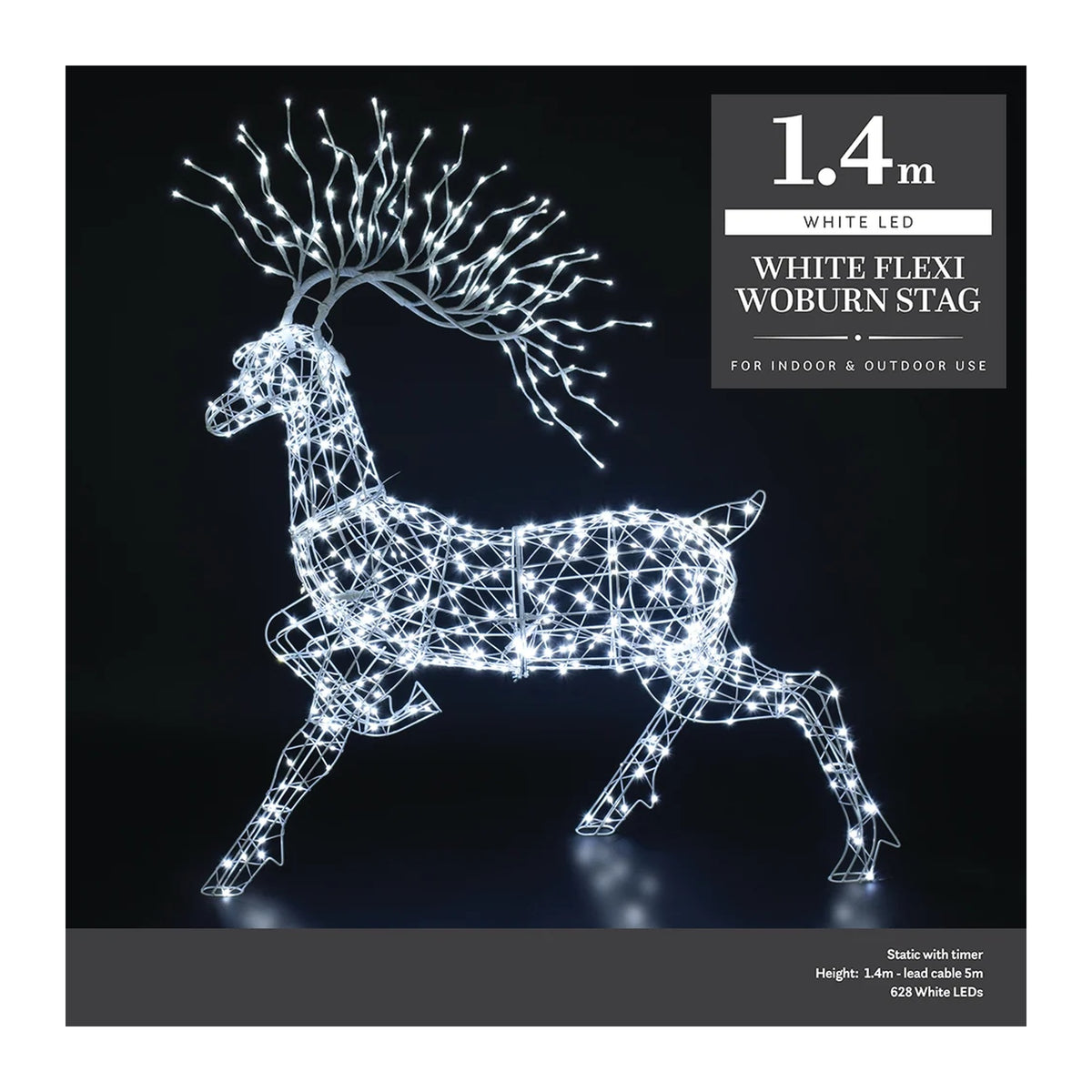Noma 1.4m White Flexi Wire Woburn Stag - XMAS LIGHTED OUTDOOR DECOS - Beattys of Loughrea