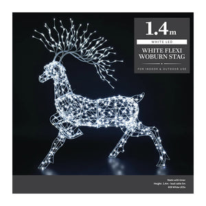 Noma 1.4m White Flexi Wire Woburn Stag - XMAS LIGHTED OUTDOOR DECOS - Beattys of Loughrea