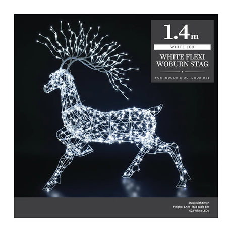 Noma 1.4m White Flexi Wire Woburn Stag - XMAS LIGHTED OUTDOOR DECOS - Beattys of Loughrea