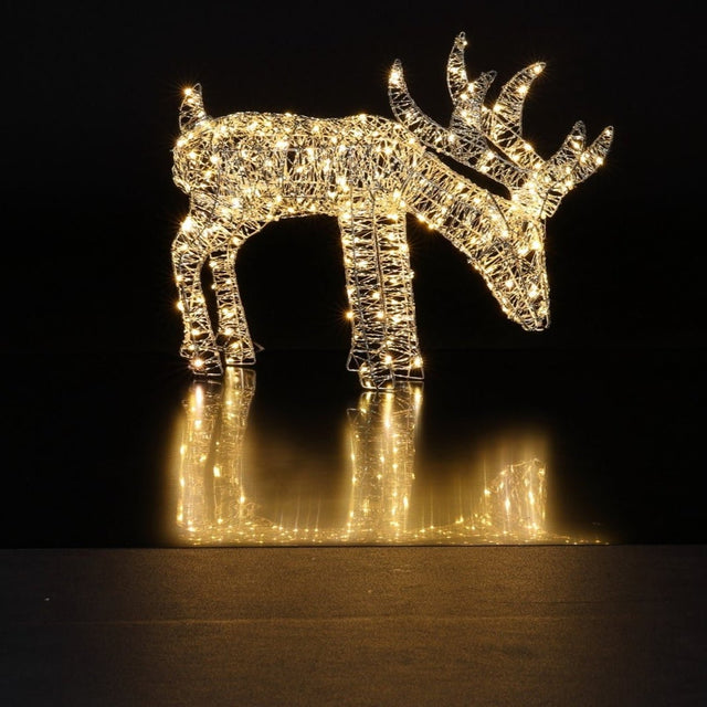 Noma 40cm Twisted Silver Grazing Stag - XMAS LIGHTED OUTDOOR DECOS - Beattys of Loughrea