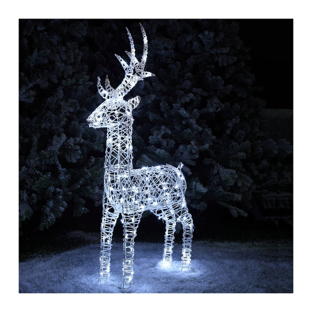 Noma 1.17m White Rattan Reindeer - XMAS LIGHTED OUTDOOR DECOS - Beattys of Loughrea