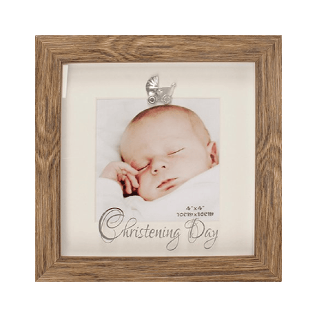 Christening Photo Frame Wood Finish 4" x 4" - PHOTO FRAMES - PLATED, GILT, STONE - Beattys of Loughrea
